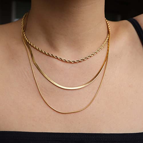 Tasiso Gold Necklaces for Women 18K Gold Plated Layering Snake Chain Necklace Layered Twisted Rope Chain Necklace Set Minimalist Everyday Waterproof Jewelry Gifts - Image 2