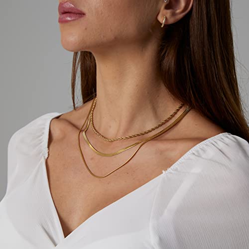 Tasiso Gold Necklaces for Women 18K Gold Plated Layering Snake Chain Necklace Layered Twisted Rope Chain Necklace Set Minimalist Everyday Waterproof Jewelry Gifts - Image 3