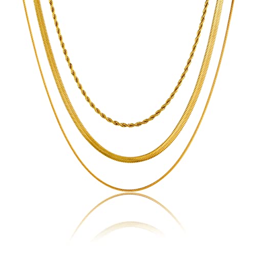 Tasiso Gold Necklaces for Women 18K Gold Plated Layering Snake Chain Necklace Layered Twisted Rope Chain Necklace Set Minimalist Everyday Waterproof Jewelry Gifts - Image 5