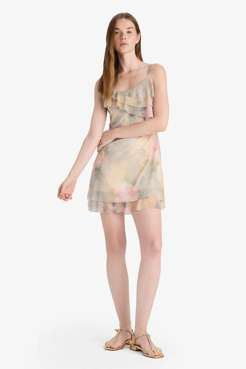 DeFacto Frilly Floral Tulle Mini Dress