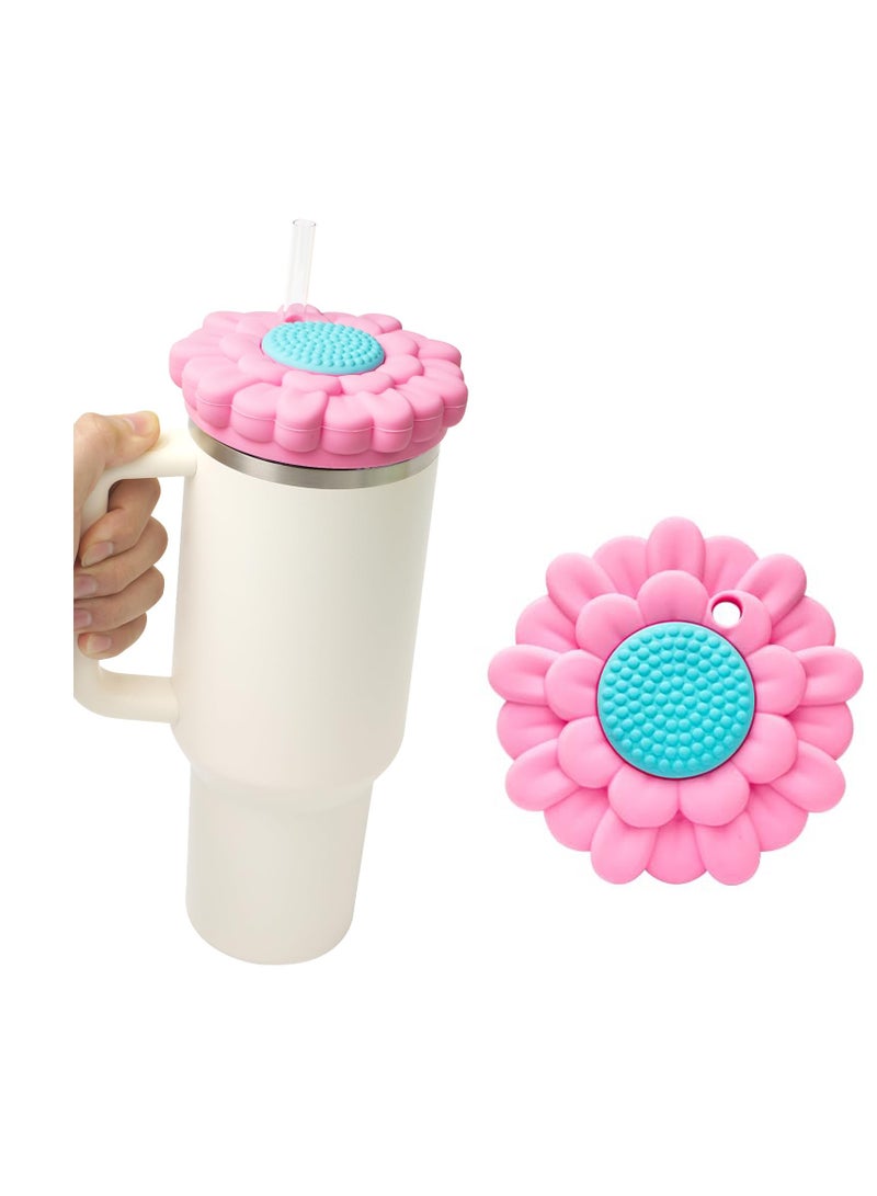 Excefore Flower Silicone Cover for Stanley Cup 40 Oz, Dustproof Scratch Lid Case, Reusable Cute Flower Protective Straw Cover, Accessories decoration Cover for Stanley Cup, Pink Flower - Image 1