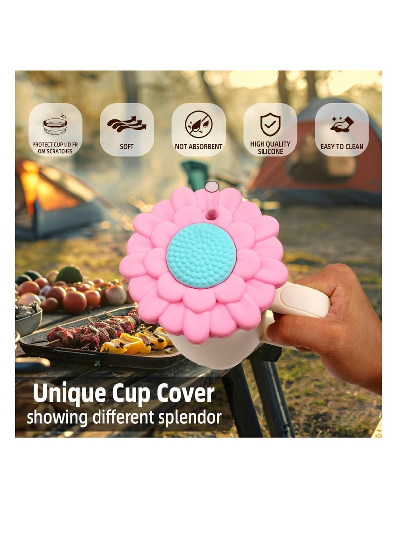Excefore Flower Silicone Cover for Stanley Cup 40 Oz, Dustproof Scratch Lid Case, Reusable Cute Flower Protective Straw Cover, Accessories decoration Cover for Stanley Cup, Pink Flower - Image 4