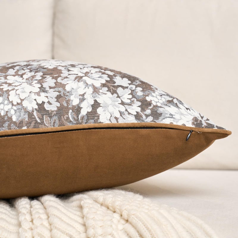 Alerfa Brown Neutral Floral Pillow Cover 12 x 20 Inch, Vintage Chenille Rectangle Couch Pillow Cover Soft Decorative Farmhouse Accent Pillowcase for Living Room Bedroom - Image 2