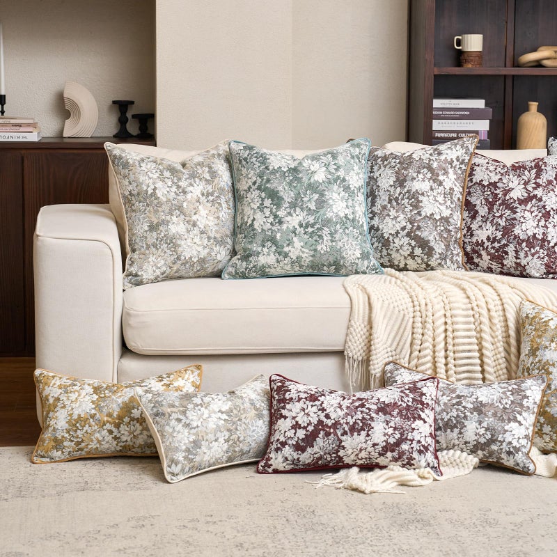 Alerfa Brown Neutral Floral Pillow Cover 12 x 20 Inch, Vintage Chenille Rectangle Couch Pillow Cover Soft Decorative Farmhouse Accent Pillowcase for Living Room Bedroom - Image 5