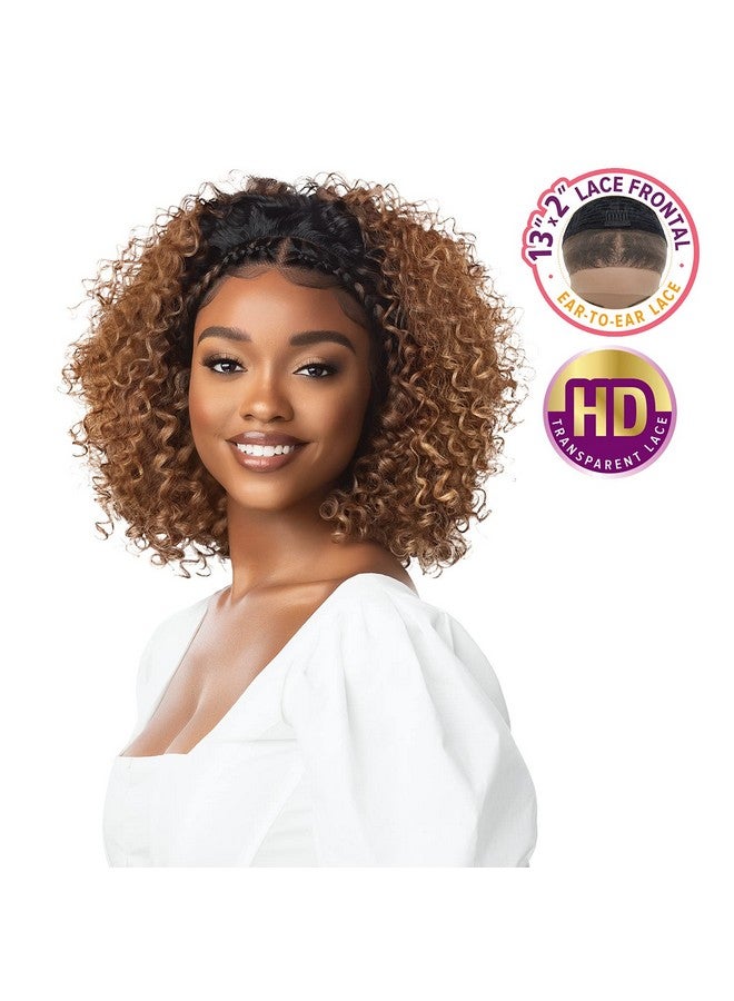 Outre باروكة أمامية من الدانتيل 13X2 مصففة مسبقًا مع رباط رأس مضفر مجاني، دانتيل شفاف عالي الدقة، ضفيرة هالة 14 إنش (1B) - Image 4