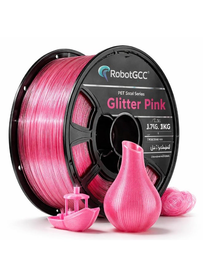 robotgcc PETG Glitter Pink 3D Printing Material 1.75mm 1KG Shiny Sparkle Effect Elegant Bright Color High Strength Durable Smooth Extrusion Low Warping Strong Layer Adhesion Chemical Resistance Easy Print for FDM 3D Printer Creative Design Decorative Models Prototyping - Image 1