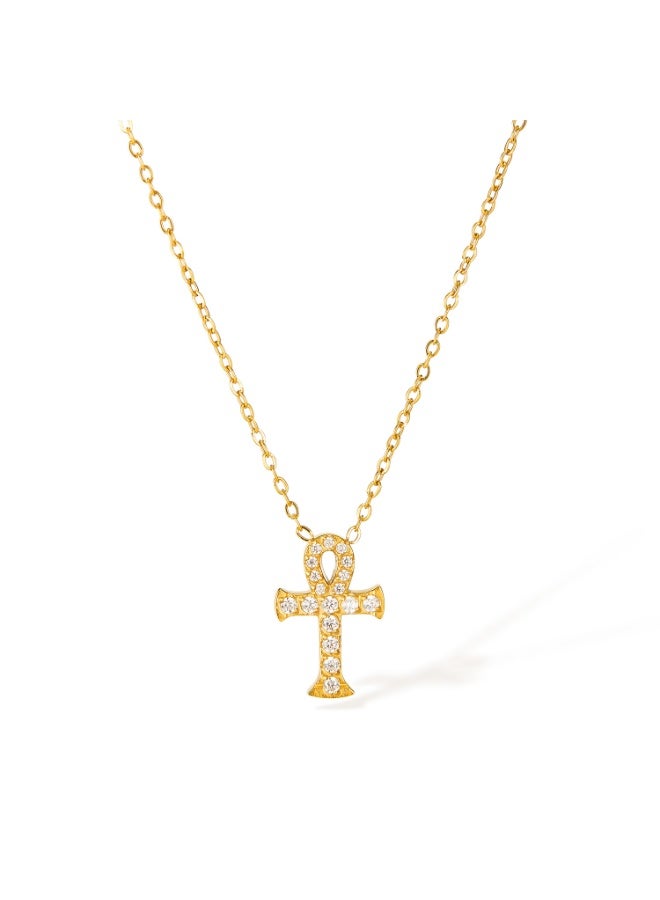 Gold Stainless Steel Cross Pendant Necklace with Zirconia - Religious Jewelry for Men & Women, Hip Hop Bling Chain with Cubic Zirconia Stones,  Adjustable Unisex Gift  - Image 1