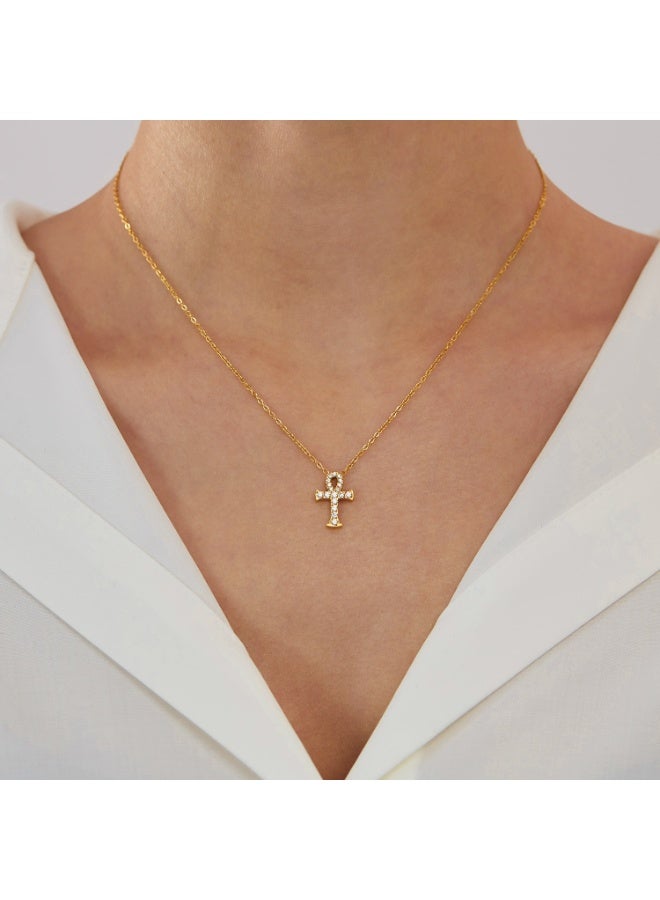 Gold Stainless Steel Cross Pendant Necklace with Zirconia - Religious Jewelry for Men & Women, Hip Hop Bling Chain with Cubic Zirconia Stones,  Adjustable Unisex Gift  - Image 2