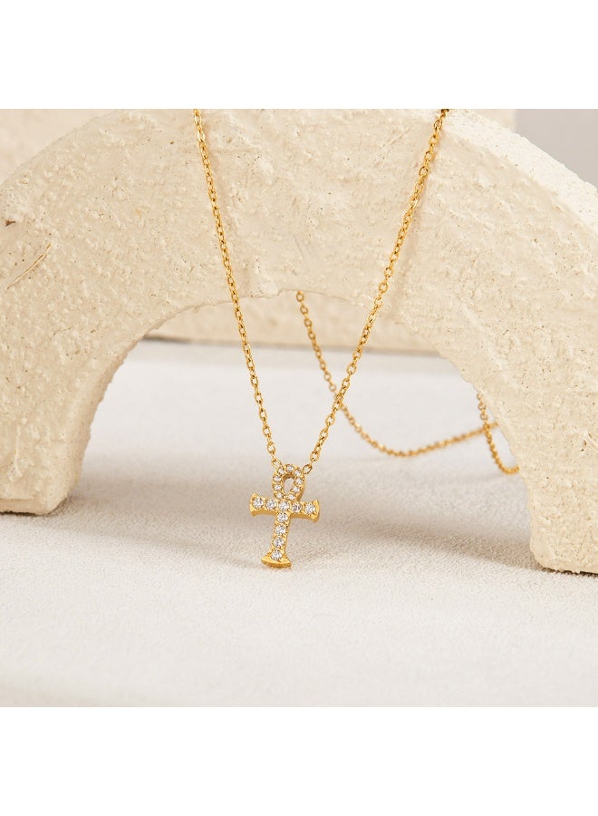 Gold Stainless Steel Cross Pendant Necklace with Zirconia - Religious Jewelry for Men & Women, Hip Hop Bling Chain with Cubic Zirconia Stones,  Adjustable Unisex Gift  - Image 5