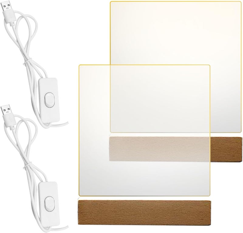 HSOKEW Wooden Light Base, Wooden LED Base with Acrylic Sheets Rectangle Display Pedestal Night LED Lamp Base Lighted Display Stand with USB Switch for Crystal Glass Acrylic Art Display (A,Warm Light) - Image 1