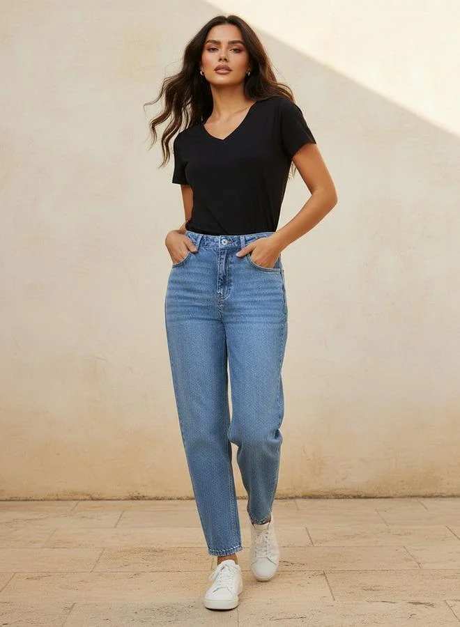 Splash FAV BLUE High Rise Mom Jeans for Women | Best Price UAE