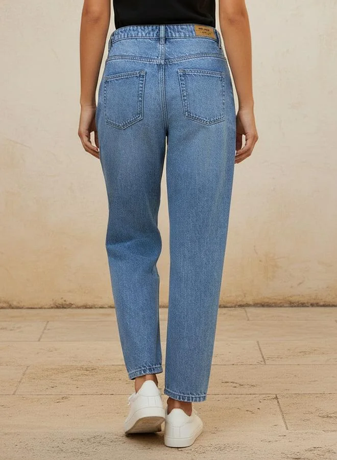 Splash FAV BLUE High Rise Mom Jeans for Women | Best Price UAE
