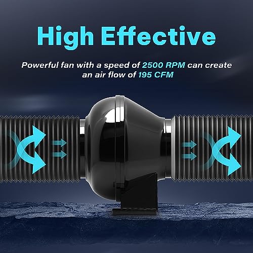 iPower 4 Inch 195 CFM Inline Duct Exhaust Fan Air Vent Booster Ventiliation Blower for Grow Tent, Attic, HVAC, Basements or Kitchens, Low Noise, Black - Image 4