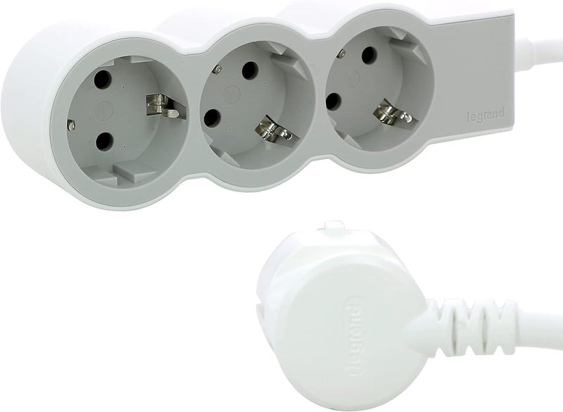 Legrand , 694549 Flat Socket 3-Way Socket Multiple Power Strip 1.5 m Cable Length Ultra White Grey - Image 1
