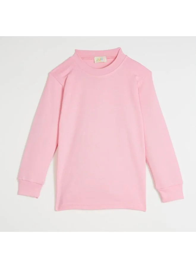 JUNE June Turtle Neck Basic Kids Long Sleeve Cotton Tshirt Pink