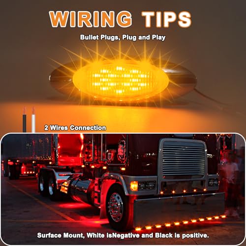 Wodvyss 10pcs 6.5" LED Amber Marker Lights, Oval Amber 16LED Side Marker Clearance Lights with Chrome Bezel Replacement for Truck Peterbilt Kenworth Freightliner,Clear Lens - Image 2