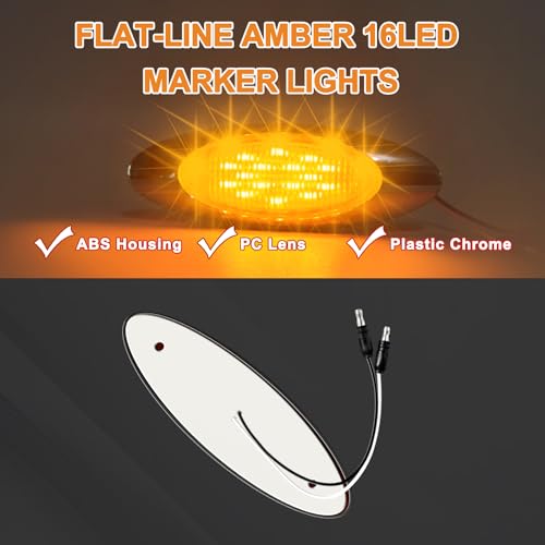 Wodvyss 10pcs 6.5" LED Amber Marker Lights, Oval Amber 16LED Side Marker Clearance Lights with Chrome Bezel Replacement for Truck Peterbilt Kenworth Freightliner,Clear Lens - Image 4