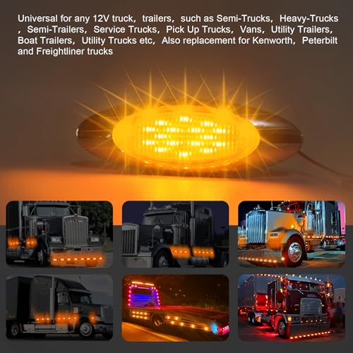 Wodvyss 10pcs 6.5" LED Amber Marker Lights, Oval Amber 16LED Side Marker Clearance Lights with Chrome Bezel Replacement for Truck Peterbilt Kenworth Freightliner,Clear Lens - Image 5