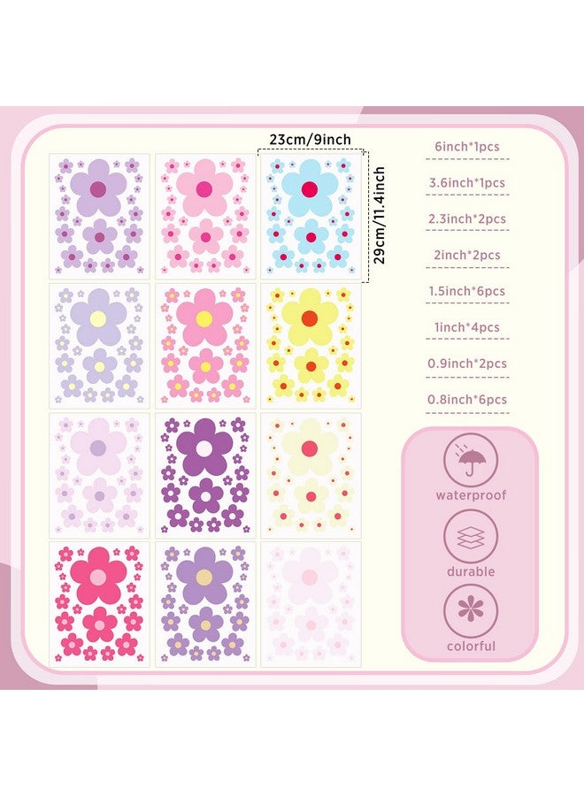 TaoBary ملصقات حائط زهور لطيفة من تاو باري 288 قطعة ملصق حائط ملون من الفينيل قابل للإزالة واللصق ملصقات هيبي عصرية زهور جمالية لتزيين غرفة الأطفال وغرفة النوم (9.1 × 11.4 بوصة، ألوان جميلة) - Image 2