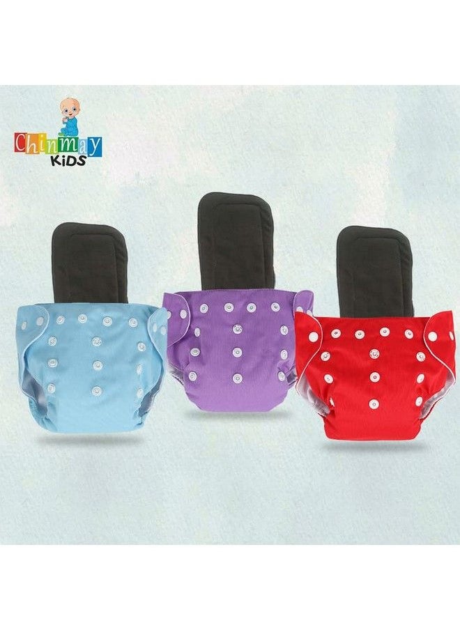 Chinmay Kids Combo Of Reusable Baby Washable Cloth Diaper Nappies With 5 Layered Baby Insert Pads (Set Of 3) (Multi Colour) (Assorted Colours)  - Image 4