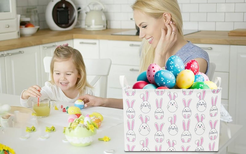 HKEC Rectangle Easter Gift Basket Empty,Collapsible Kids Toys Bin for Playroom/Bedroom,Room Decor(Bunny) - Image 2