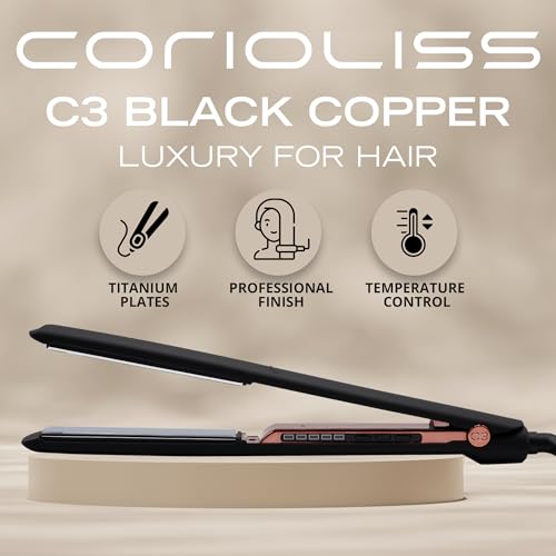 Corioliss C3 Hair Straightener Flat Iron Professional for Hair Titanium Plates Control Temperature Women (Black Copper Soft Touch) - Image 2