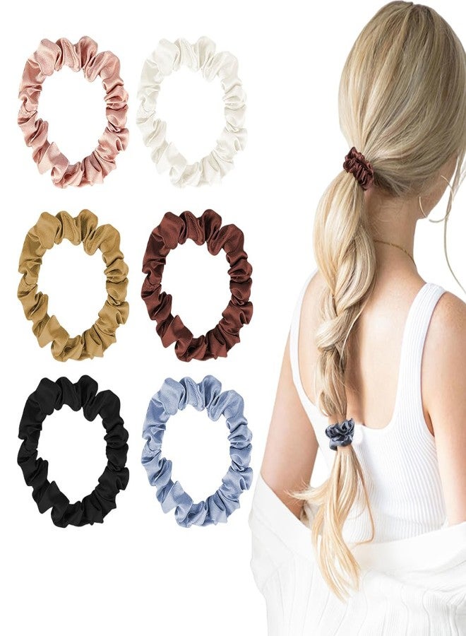 MAYCREATE® 6Pcs Satin Hair Scrunchies for Women & Girls Soft Silk Elastic Hair Ties, Stylish 6 Colors Smooth Fabric Rubber Bands for Thick & Thin Hair, Elegant Daily & Party Hair Accessories Gift Set - Image 1