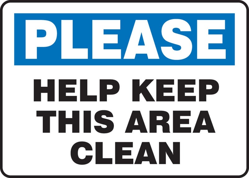 Accuform Accuform MHSK918VA Aluminum Sign, Legend "Please Help Keep This Area Clean", 10" Length x 14" Width, Blue/Black on White 