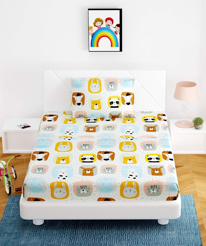 Shubastik Glace Cotton 180 TC Elastic Fitted Single Bedsheet 36 x 78 with 1 Pillow Cover - Image 1