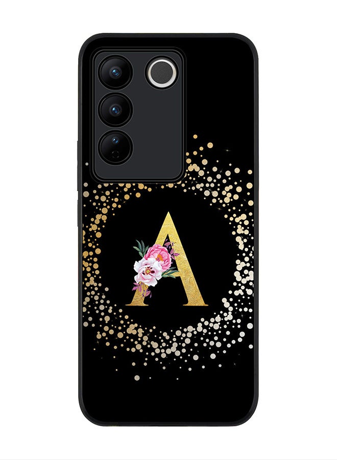 Stylizedd Rugged Black Edge case for Vivo V27 /Vivo V27 Pro /Vivo S16, Slim fit Soft Case Custom Monogram Initial Letter Floral Pattern Alphabet -A (Black) - Image 1