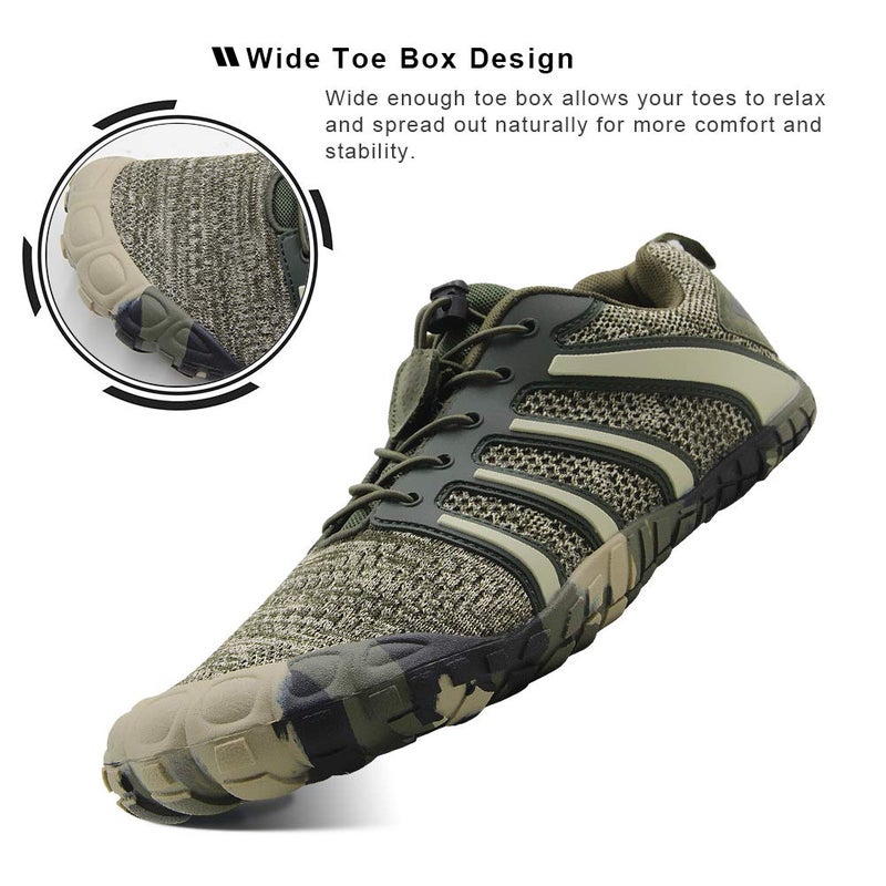 Oranginer Men's Boys Flexbile Barefoot Inspired Running Shoes Wide Toe Box Minimalist Shoes Breathable Outdoot Workout Shoes Cushioning Trail Running Sneakers Camouflage Size 7 - Image 3