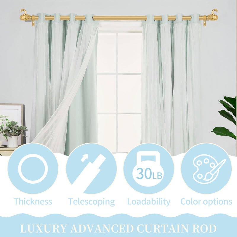 TANGWIN Gold Farmhouse Curtain Rods for Windows:18-45 Inch Adjustable Curtain Rod for Bedroom Living Room,Heavy Duty Decorative Rustic Drapery Rods with Vintage Swan Finials Easy Install,Brass Gold - Image 4