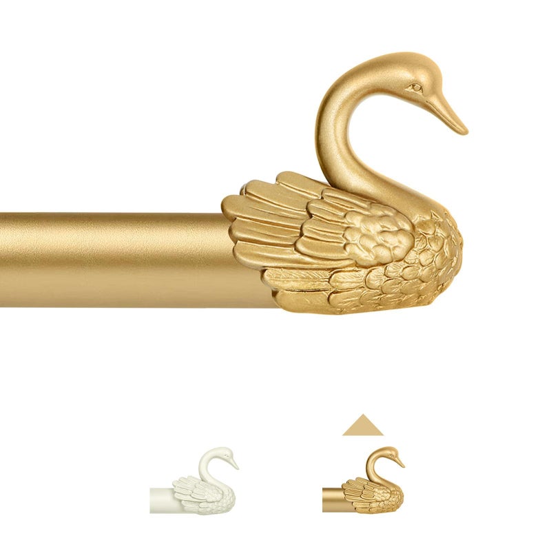 TANGWIN Gold Farmhouse Curtain Rods for Windows:18-45 Inch Adjustable Curtain Rod for Bedroom Living Room,Heavy Duty Decorative Rustic Drapery Rods with Vintage Swan Finials Easy Install,Brass Gold - Image 1