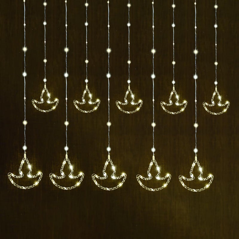 GIGAWATTS GIGAWATTS Paarth LED 10 Diya Curtain String Light with 8 Modes Plug Sourced Serial Decorative Lamps Fairy Lights for Indoor Outdoor Home Decoration Wedding Diwali Christmas Pack of 1 Warm White - Image 1