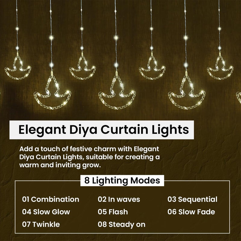 GIGAWATTS GIGAWATTS Paarth LED 10 Diya Curtain String Light with 8 Modes Plug Sourced Serial Decorative Lamps Fairy Lights for Indoor Outdoor Home Decoration Wedding Diwali Christmas Pack of 1 Warm White - Image 2