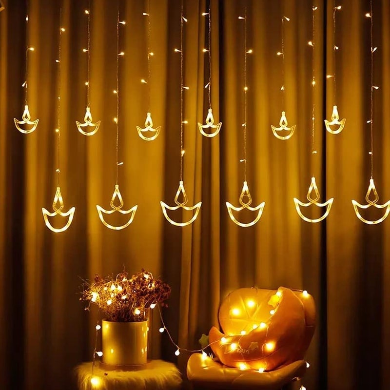 GIGAWATTS GIGAWATTS Paarth LED 10 Diya Curtain String Light with 8 Modes Plug Sourced Serial Decorative Lamps Fairy Lights for Indoor Outdoor Home Decoration Wedding Diwali Christmas Pack of 1 Warm White - Image 3