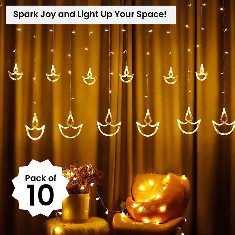 GIGAWATTS GIGAWATTS Paarth LED 10 Diya Curtain String Light with 8 Modes Plug Sourced Serial Decorative Lamps Fairy Lights for Indoor Outdoor Home Decoration Wedding Diwali Christmas Pack of 1 Warm White - Image 5