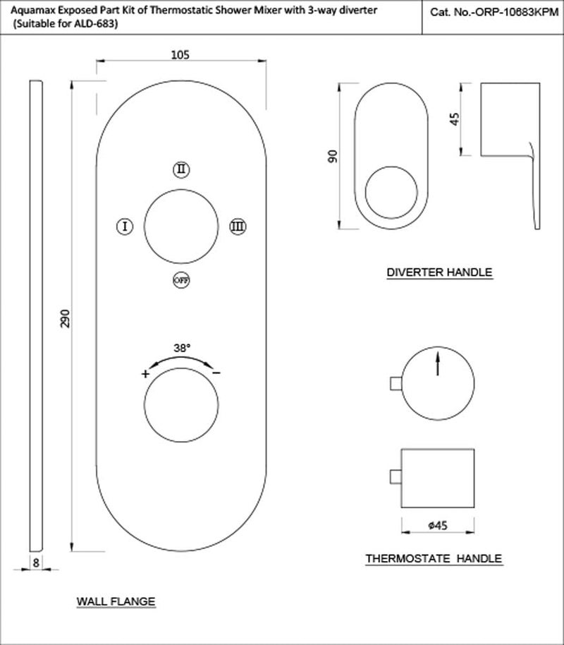 JAQUAR ORNAMIX Prime Series Normal Flow Concealed Fitting 3 Way Diverter (Chrome), ORP-CHR-10683KPM | Compatible in-Wall Part ALD-683 is Sold Separately | Wall Mounted, Knob Selector No Button - Image 4