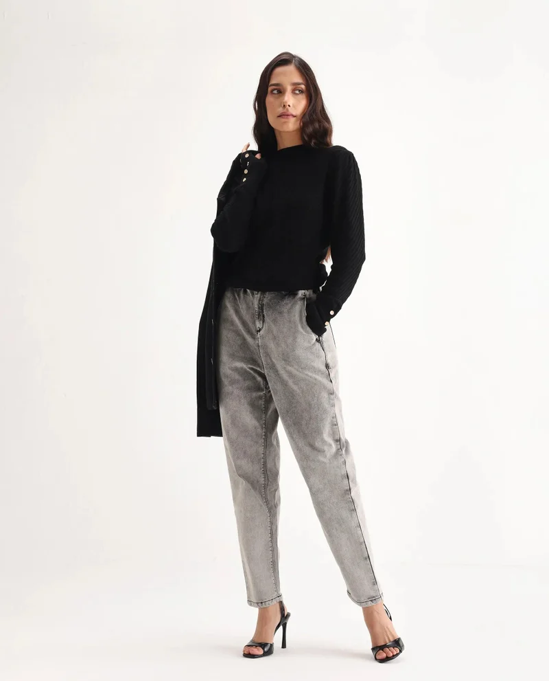 Rareism Women's Paperbag Waist Wide Leg Jeans