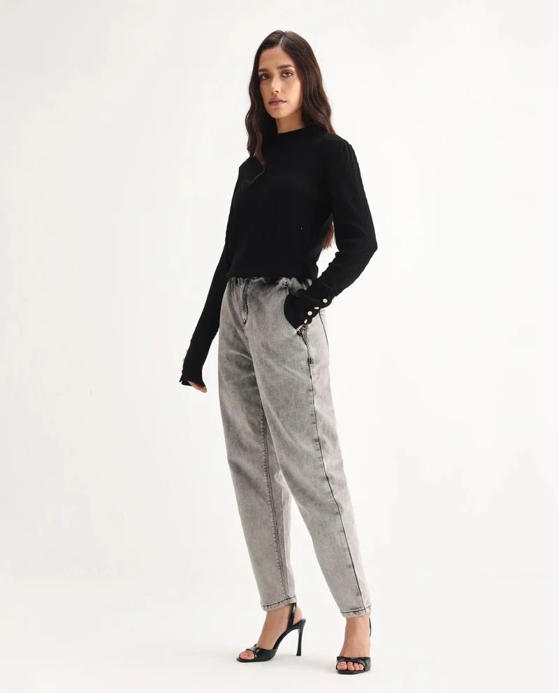Rareism Women's Paperbag Waist Wide Leg Jeans