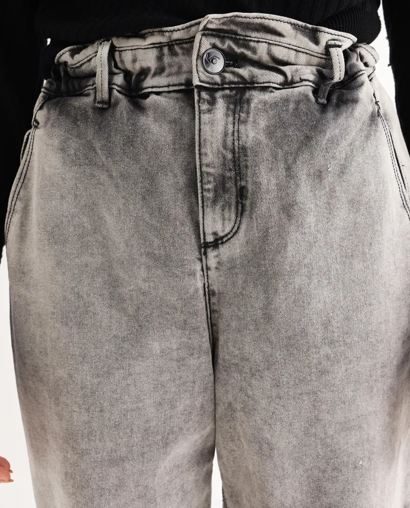 Rareism Women's Paperbag Waist Wide Leg Jeans