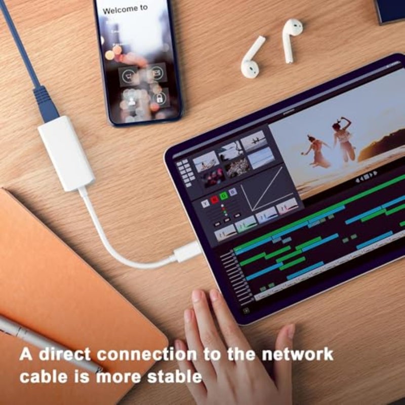 USB C to Ethernet Adapter, Driver Free Type C to RJ45 Network LAN Converter, Compatible with Macbook/Surface/Laptop/iPhone/iPad, Supports 100Mbps High Speed, Plug and Play - Image 3