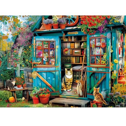 WSCXSC 500 Piece Puzzle for Adults Jigsaw Puzzles Cat Puzzles Book House Puzzles for Adult Elderly Artistic Decorations Educational Toys Challenging Activity Gift Family Puzzle Lovers for Friends - Image 1