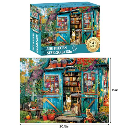WSCXSC 500 Piece Puzzle for Adults Jigsaw Puzzles Cat Puzzles Book House Puzzles for Adult Elderly Artistic Decorations Educational Toys Challenging Activity Gift Family Puzzle Lovers for Friends - Image 5