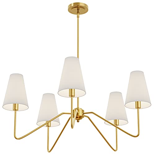 Electro bp;30" Dia 5-Arm Classic Chandeliers Polished Gold with White Linen Shades,Ceiling Light Fixture for Dining Room,Living Room,Entryway,E12,200W - Image 3