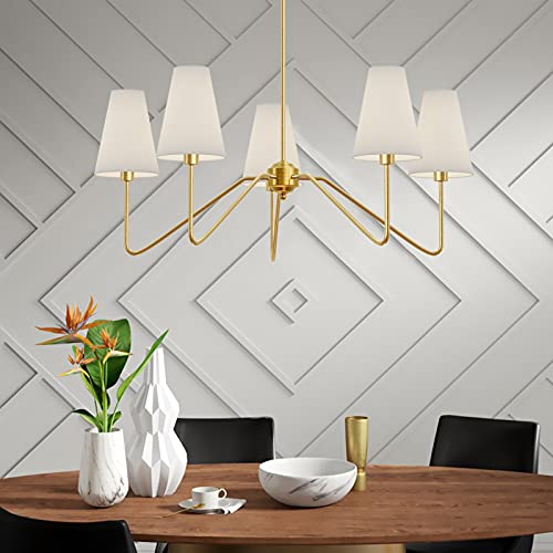 Electro bp;30" Dia 5-Arm Classic Chandeliers Polished Gold with White Linen Shades,Ceiling Light Fixture for Dining Room,Living Room,Entryway,E12,200W - Image 5