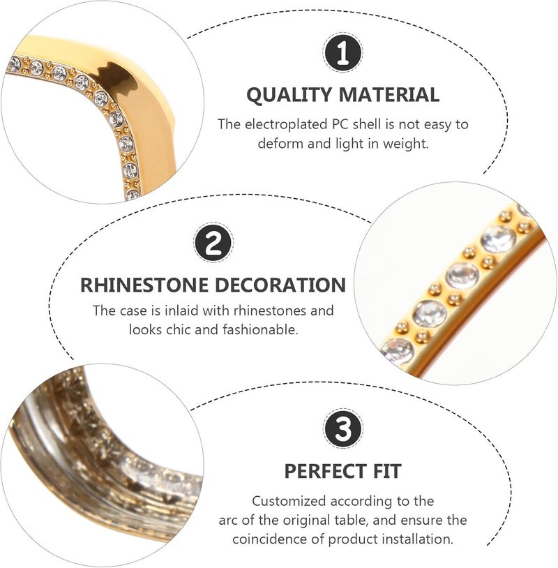 Protective Watch Case Cover Compatible with Fitbit 3/Sense, Gold Electroplated Shockproof Shell with Single Row Rhinestones, Full-Body Smartwatch Frame Accessory for Daily Wear - Image 3