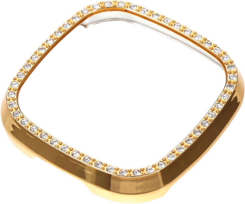 Protective Watch Case Cover Compatible with Fitbit 3/Sense, Gold Electroplated Shockproof Shell with Single Row Rhinestones, Full-Body Smartwatch Frame Accessory for Daily Wear - Image 1