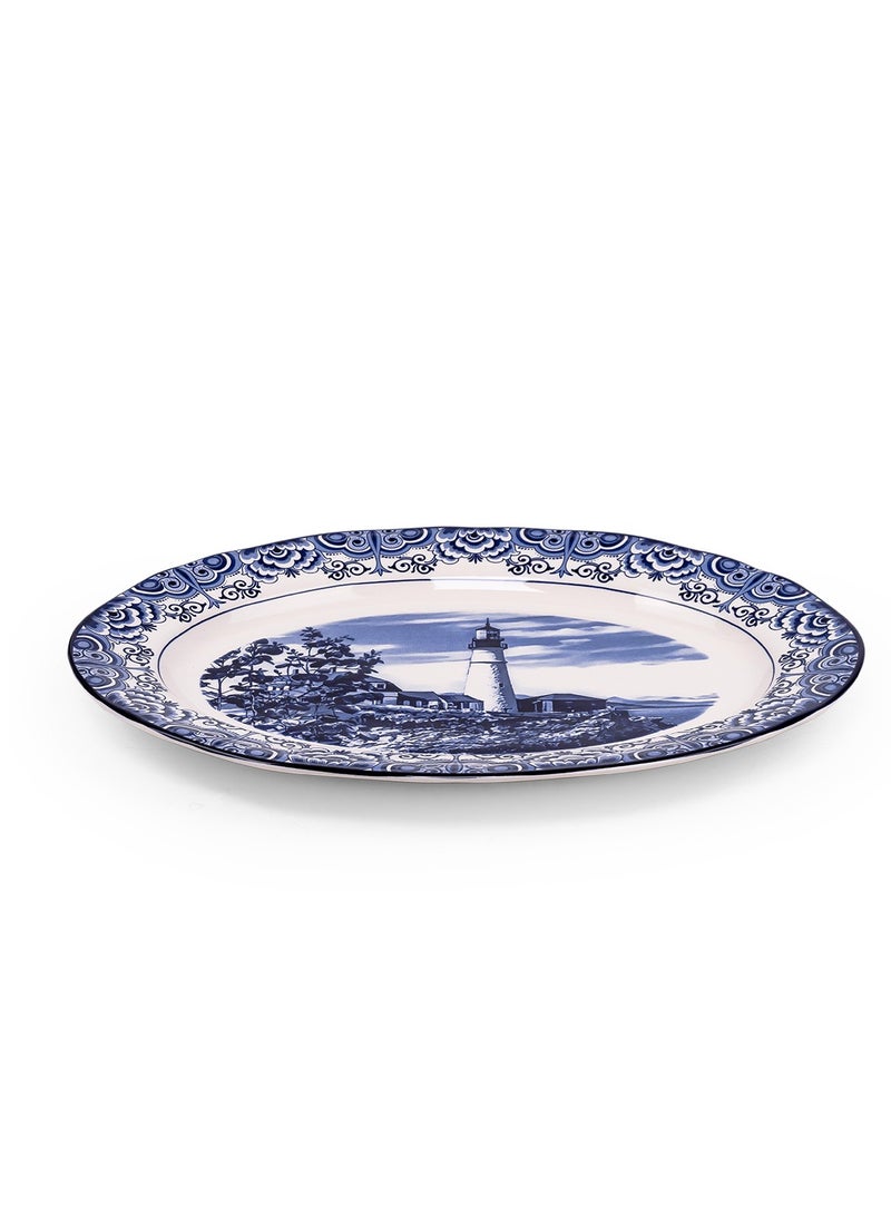 Claytan Lighthouse Blue 14.2-Inch Ceramic Oval Platter - Image 2