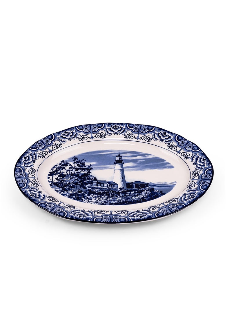 Claytan Lighthouse Blue 14.2-Inch Ceramic Oval Platter - Image 3